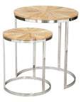 Set of Two Natural And Silver Solid Wood And Iron Round Frame Nested Tables