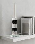 Set of Two Black And Clear Crystal Tabletop Taper Candlesticks