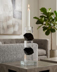 Set of Two Black And Clear Crystal Tabletop Taper Candlesticks