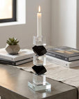 Set of Two Black And Clear Crystal Tabletop Taper Candlesticks