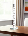 11" Clear And Silver Geo Stacks Crystal Tabletop Taper Candlestick