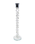14" Clear And Silver Geo Stacks Crystal Tabletop Taper Candlestick
