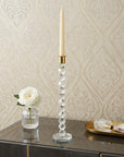 14" Clear And Gold Geo Stacks Crystal Tabletop Taper Candlestick