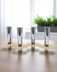 6" Silver And Gold Stainless Steel Tabletop Four Light Taper Candle Holder