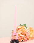5" Pink And Black Faceted Crystal Tabletop Taper Candlestick