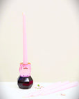 5" Pink And Black Faceted Crystal Tabletop Taper Candlestick