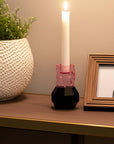 5" Pink And Black Faceted Crystal Tabletop Taper Candlestick