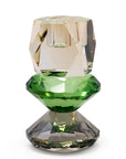 5" Amber Green And Smoky Black Faceted Crystal Tabletop Taper Candlestick