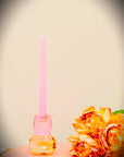 5" Pink And Clear Faceted Crystal Tabletop Taper Candlestick