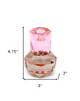 5" Pink And Clear Faceted Crystal Tabletop Taper Candlestick