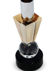 6" Silver Amber Clear And Black Faceted Crystal Tabletop Taper Candlestick