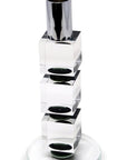 7" Silver Clear And Black Block And Cylinder Crystal Tabletop Taper Candlestick