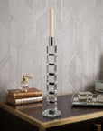 15" Silver Clear And Black Crystal Tabletop Taper Candlestick