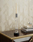 10" Silver Clear And Black Faceted Crystal Tabletop Taper Candlestick