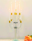 23" Clear Gold And Silver Crystal Tabletop Candelabra Candle Holder