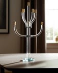 23" Clear Gold And Silver Crystal Tabletop Candelabra Candle Holder