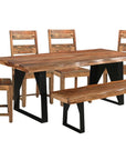 Six Piece Brown and Black Solid Wood Dining Set with Four Chairs