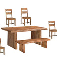 Six Piece Brown Solid Wood Dining Set with Four Chairs