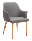 Set of Two Gray And Natural Fabric And Wood Dining Arm Chairs
