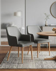 Set of Two Gray And Natural Fabric And Wood Dining Arm Chairs