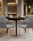 Set of Two Gray And Natural Fabric And Wood Dining Arm Chairs