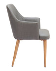 Set of Two Gray And Natural Fabric And Wood Dining Arm Chairs