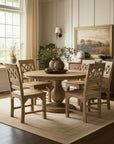 Seven Piece Natural Round Solid Wood Dining Set with Six Chairs
