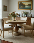 Five Piece Natural Round Solid Wood Dining Set with Four Chairs