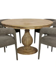 Five Piece Dark Brown Round Solid Wood Dining Set with Four Chairs