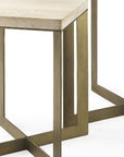 Set of Two Natural and Gold Solid Wood and Metal Square Cross Legs Nested Tables