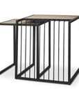 Set of Two Natural and Black Solid Wood and Metal Square Sled Nested Tables