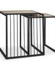 Set of Two Natural and Black Solid Wood and Metal Square Sled Nested Tables