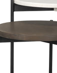 Set of Two Dark Brown and Black Marble Solid Wood and Metal Round Nested Tables