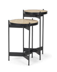 Set of Two Brown And Black Marble And Metal Nested Tables