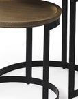 Set of Two Brown and Black Solid Wood and Iron Round Nested Tables