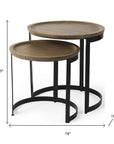 Set of Two Brown and Black Solid Wood and Iron Round Nested Tables