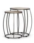 Set of Two Natural and Silver Solid Wood and Iron Round Frame Nested Tables