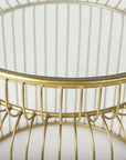 Set of Two Clear and Gold Tempered Glass and Metal Wire Round Drum End Tables