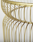 Set of Two Clear and Gold Tempered Glass and Metal Wire Round Drum End Tables