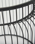 Set of Two Clear and Black Tempered Glass and Metal Wire Round Drum End Tables