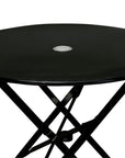 30" Black Rounded Aluminum Folding Outdoor Bistro Table with Umbrella Hole