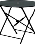 30" Black Rounded Aluminum Folding Outdoor Bistro Table with Umbrella Hole