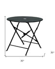 30" Black Rounded Aluminum Folding Outdoor Bistro Table with Umbrella Hole