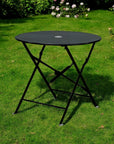 30" Black Rounded Aluminum Folding Outdoor Bistro Table with Umbrella Hole