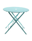 30" Aqua Rounded Aluminum Folding Outdoor Bistro Table with Umbrella Hole
