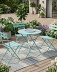 30" Aqua Rounded Aluminum Folding Outdoor Bistro Table with Umbrella Hole