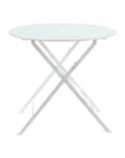 30" White Aluminum Round Folding Outdoor Bistro Table with Umbrella Hole