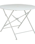 36" White Rounded Aluminum Folding Outdoor Dining Table with Umbrella Hole