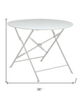 36" White Rounded Aluminum Folding Outdoor Dining Table with Umbrella Hole