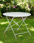 36" White Rounded Aluminum Folding Outdoor Dining Table with Umbrella Hole